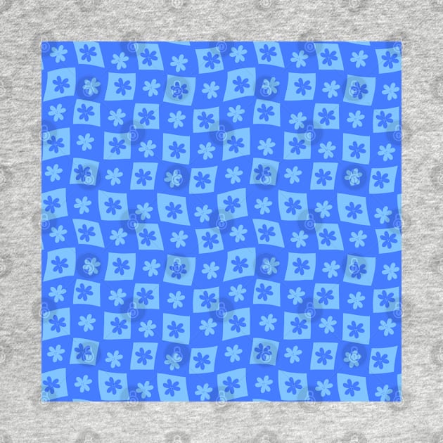 Floral Checker Board - sky blue and cerulean by JuneNostalgia